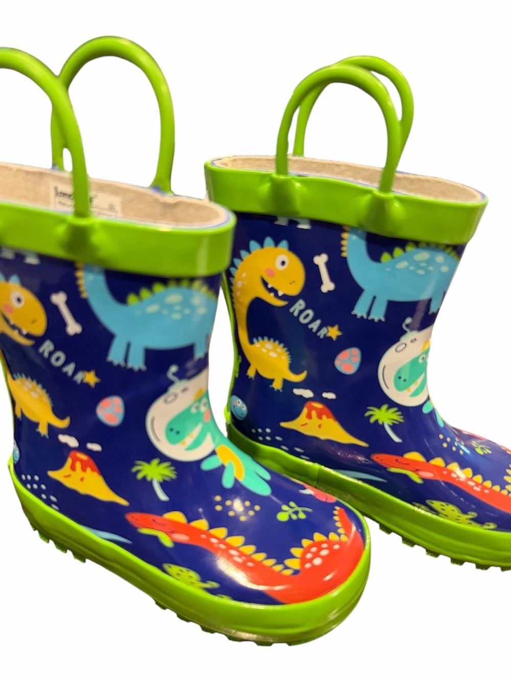 Kids' Dino Rain Boots in Navy & Lime - Waterproof Play Boots
